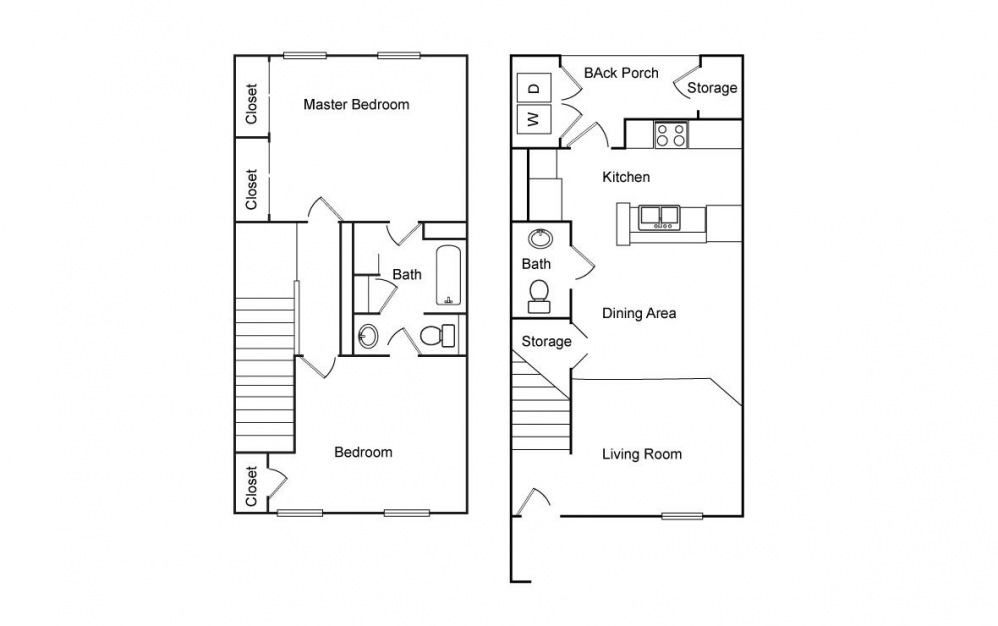 A - 2 bedroom floorplan layout with 2 bath and 996 square feet (1st floor 2D)