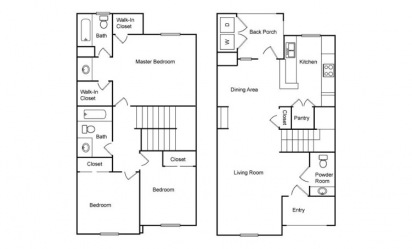 C - 3 bedroom floorplan layout with 2.5 bath and 1209 square feet